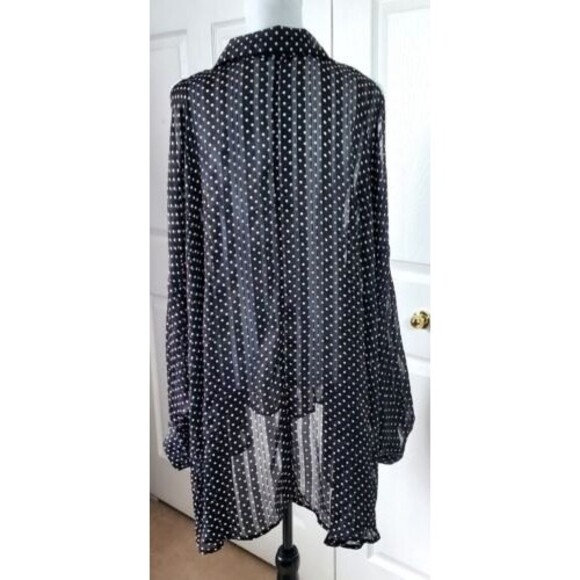 Lane Bryant Sheer Blouse 26/28 Button Up Cold Shoulder Polka Dot Long Sleeve Top - Picture 3 of 5